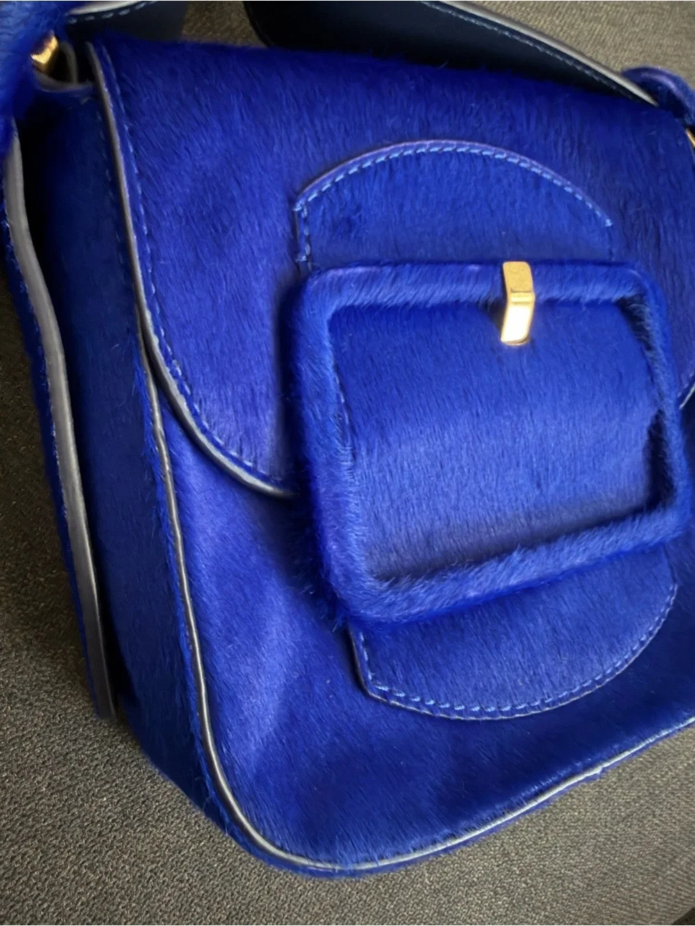 Tory Burch Blue Calf Hair Big buckle Crossbody Bag